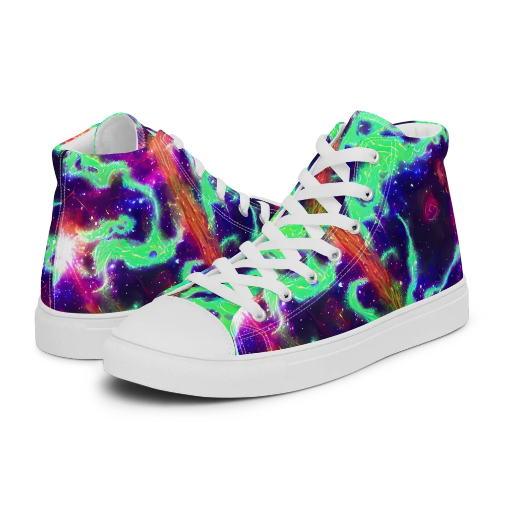 Neon Dragonfield on Men's High Top Canvas Shoes — Left