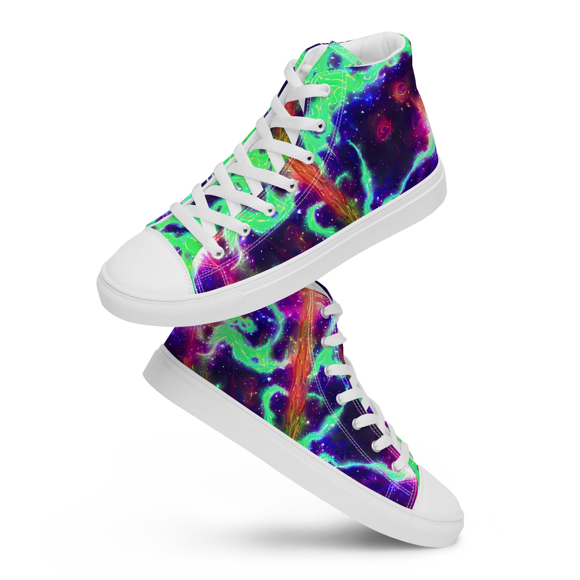 Neon Dragonfield on Men's High Top Canvas Shoes — Front