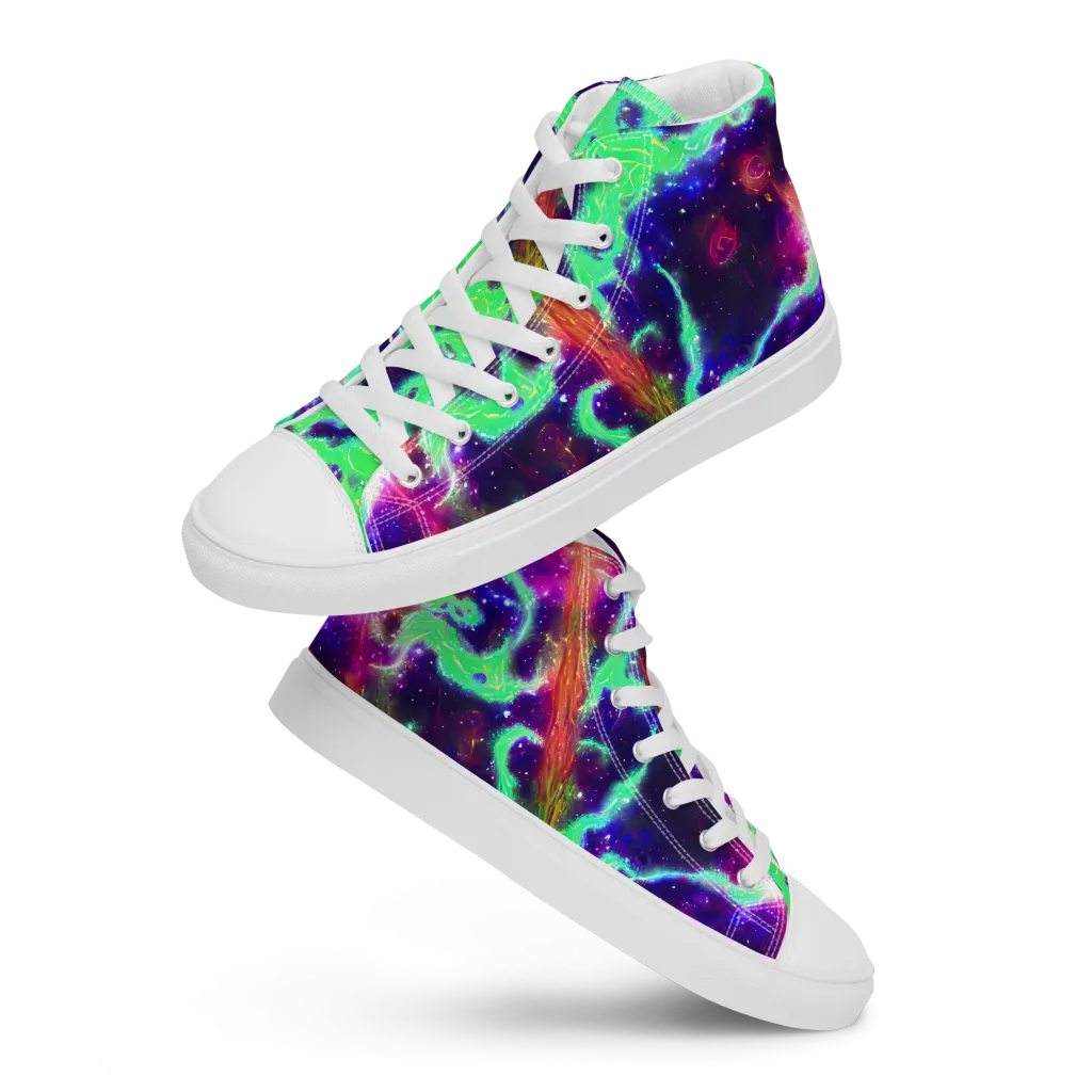 Neon Dragonfield on Men's High Top Canvas Shoes — Front