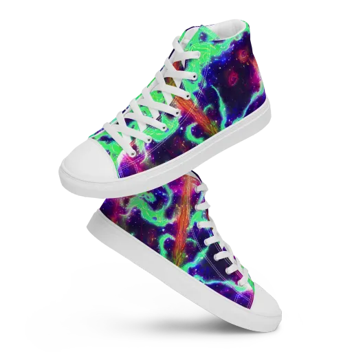 Neon Dragonfield on a Men's High Top Canvas Shoes