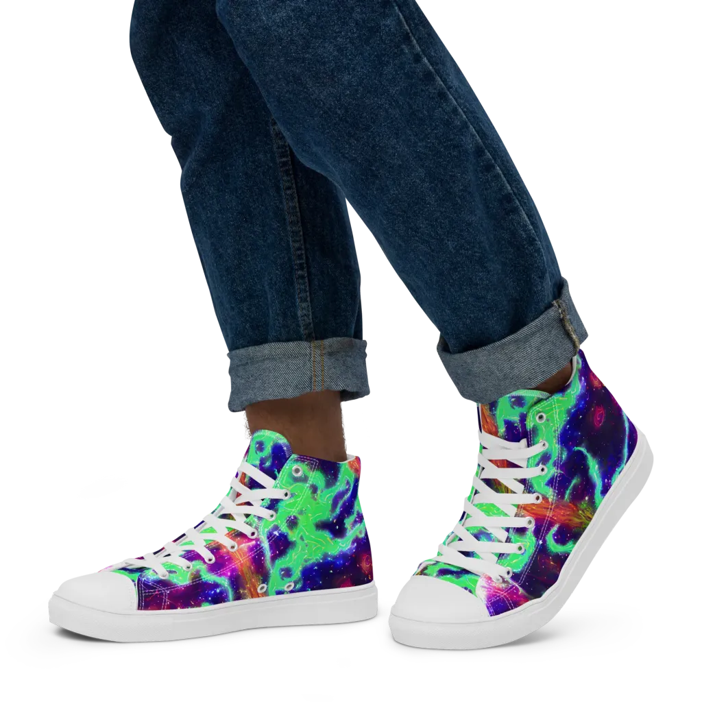 Neon Dragonfield on Men's High Top Canvas Shoes — Left
