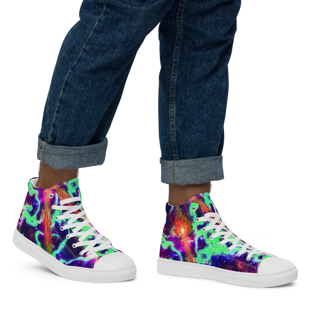 Neon Dragonfield on Men's High Top Canvas Shoes — Right