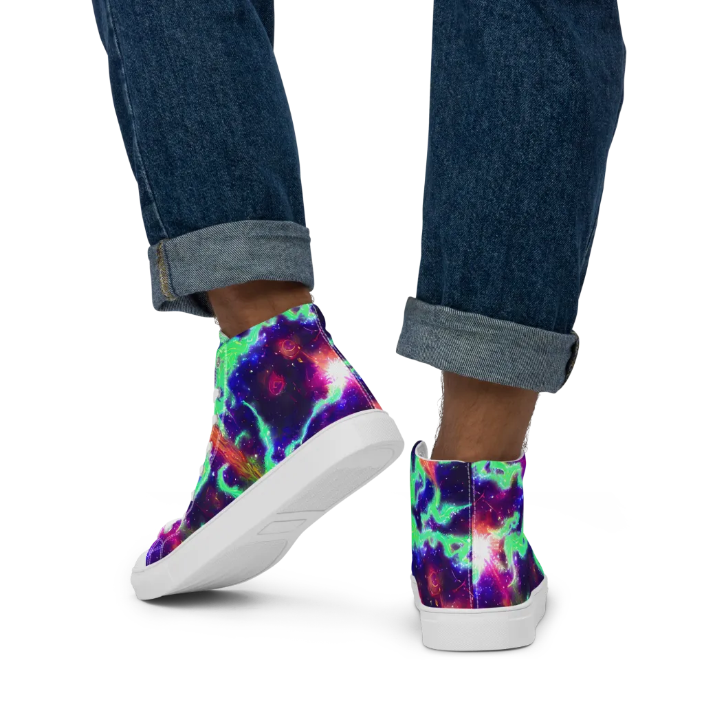 Neon Dragonfield on Men's High Top Canvas Shoes — Back