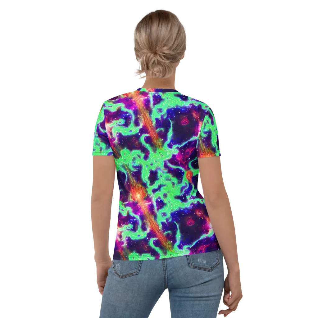 Neon Dragonfield on Women's Crew Neck T-Shirt — Back