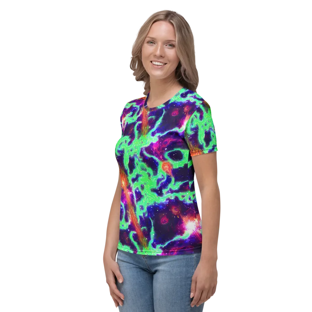 Neon Dragonfield on Women's Crew Neck T-Shirt — Left