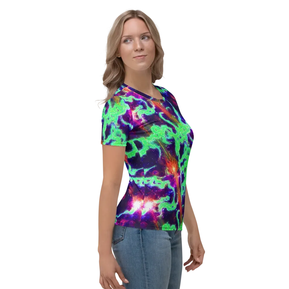 Neon Dragonfield on Women's Crew Neck T-Shirt — Right