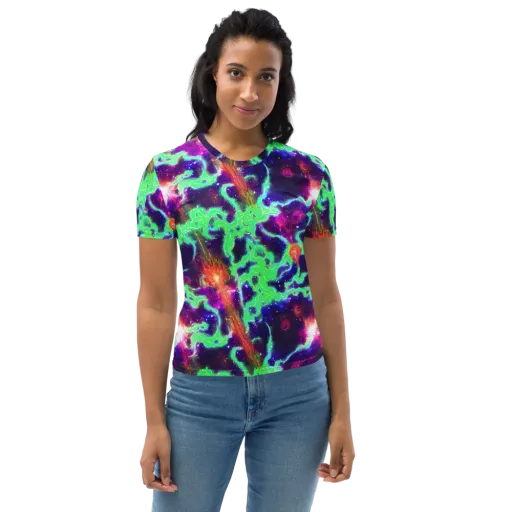Neon Dragonfield on a Women's Crew Neck T-Shirt