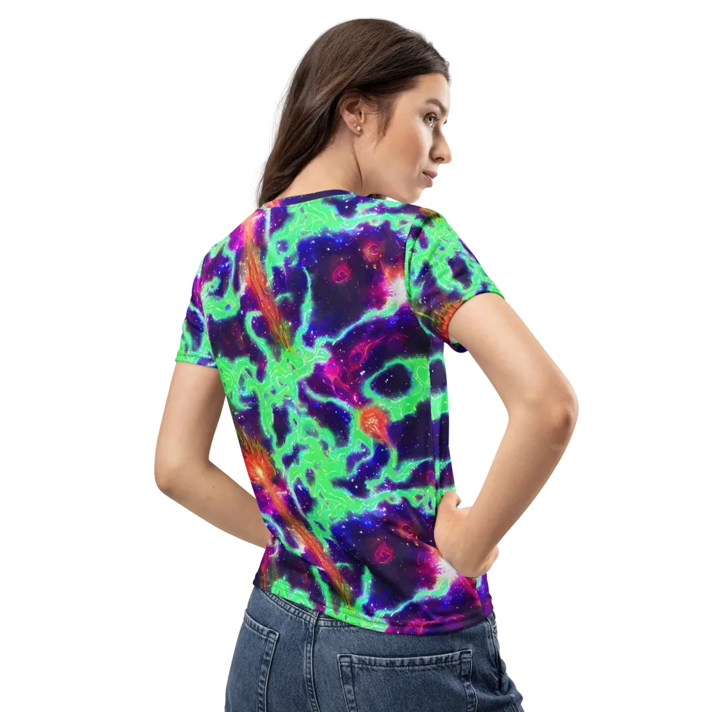 Neon Dragonfield on Women's Crew Neck T-Shirt — Back