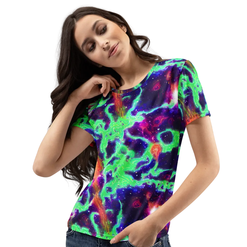 Neon Dragonfield on Women's Crew Neck T-Shirt — Left Front