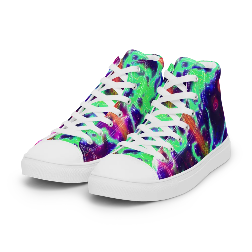 Neon Dragonfield on Women's High Top Canvas Shoes — Left Front