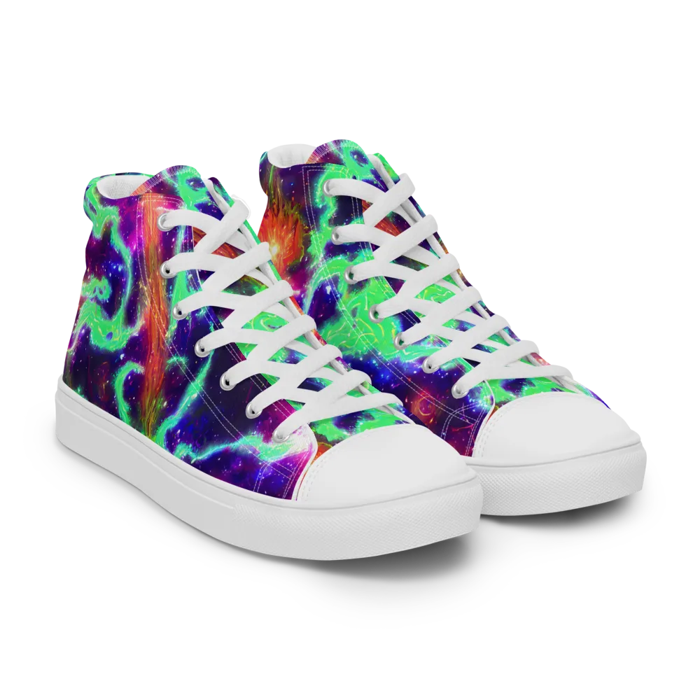 Neon Dragonfield on Women's High Top Canvas Shoes — Right Front