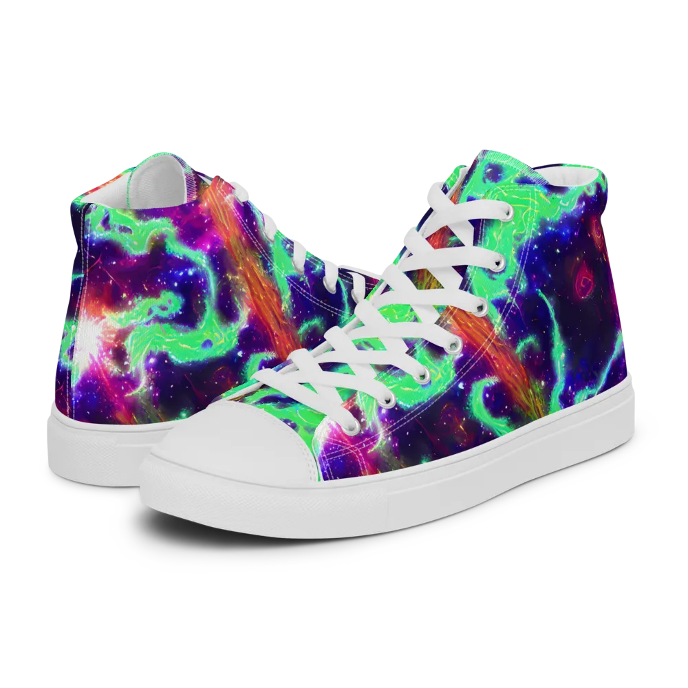 Neon Dragonfield on Women's High Top Canvas Shoes — Left