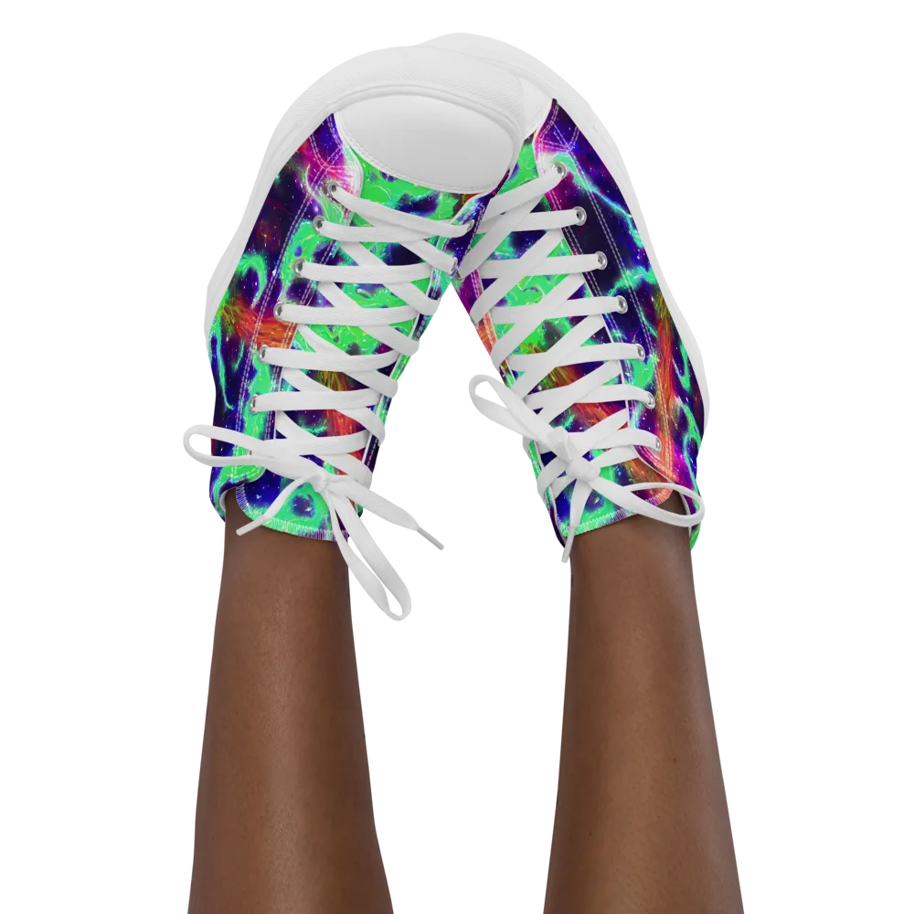 Neon Dragonfield on Women's High Top Canvas Shoes — Front