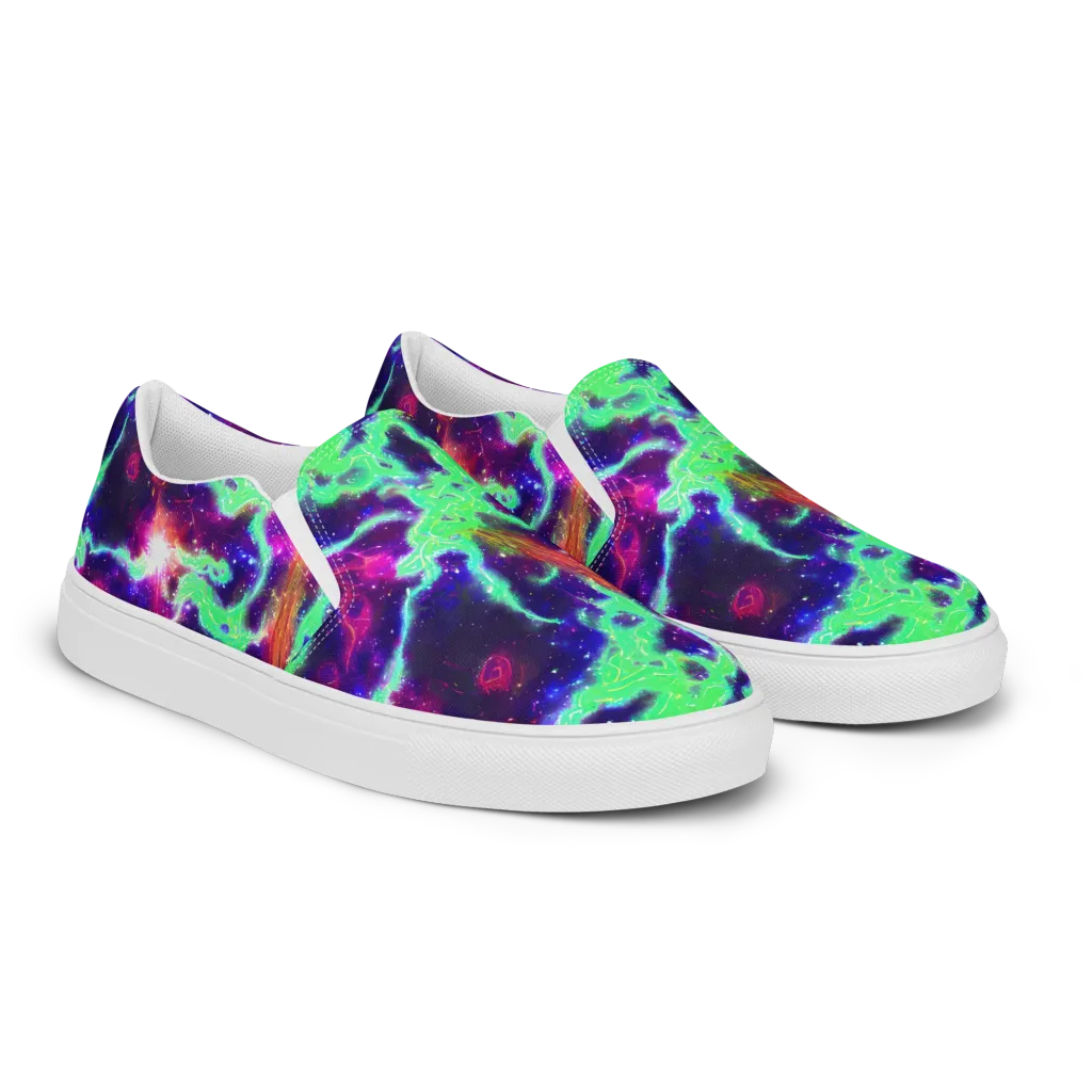 Neon Dragonfield on Men's Slip-On Canvas Shoes — Right Front