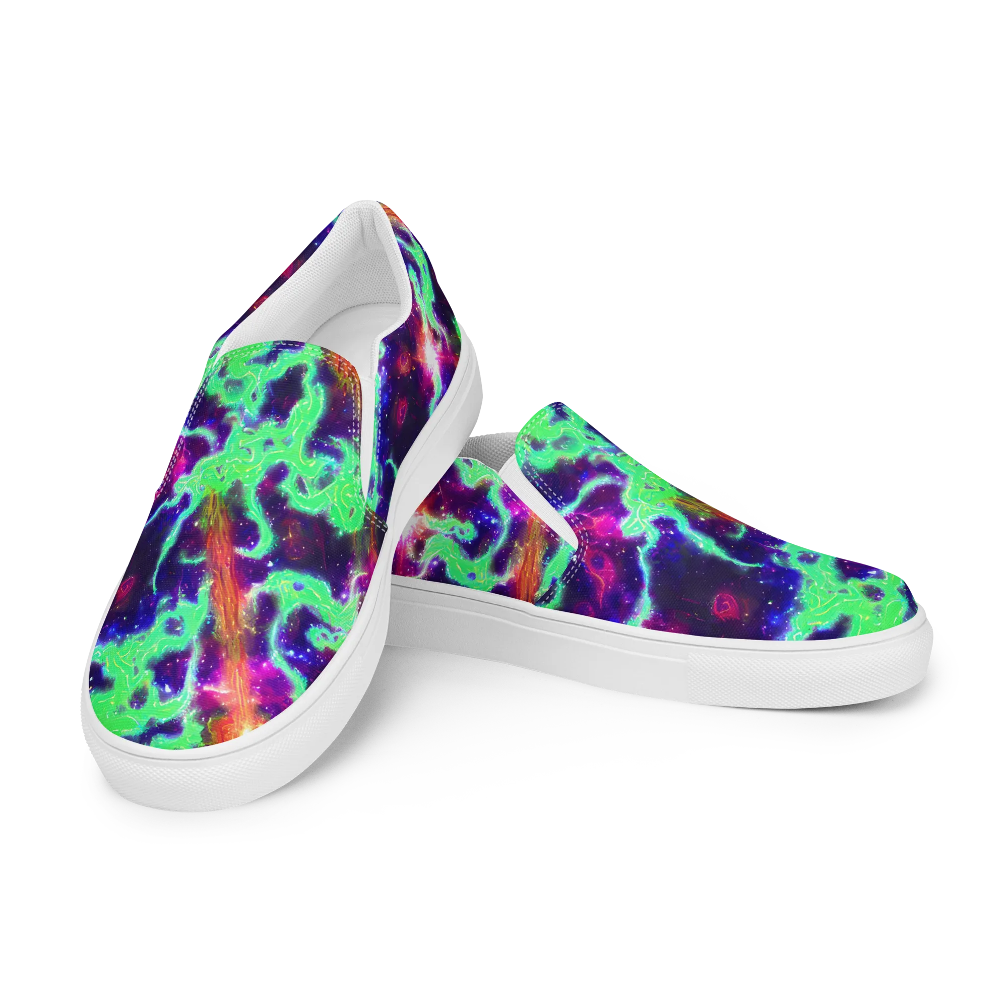 Neon Dragonfield on Men's Slip-On Canvas Shoes — Left Front