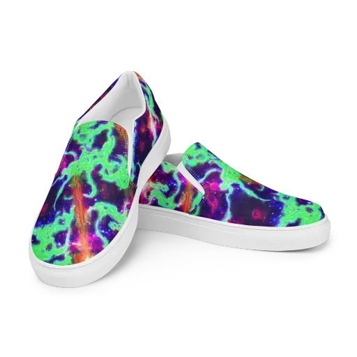Neon Dragonfield on a Men's Slip-On Canvas Shoes