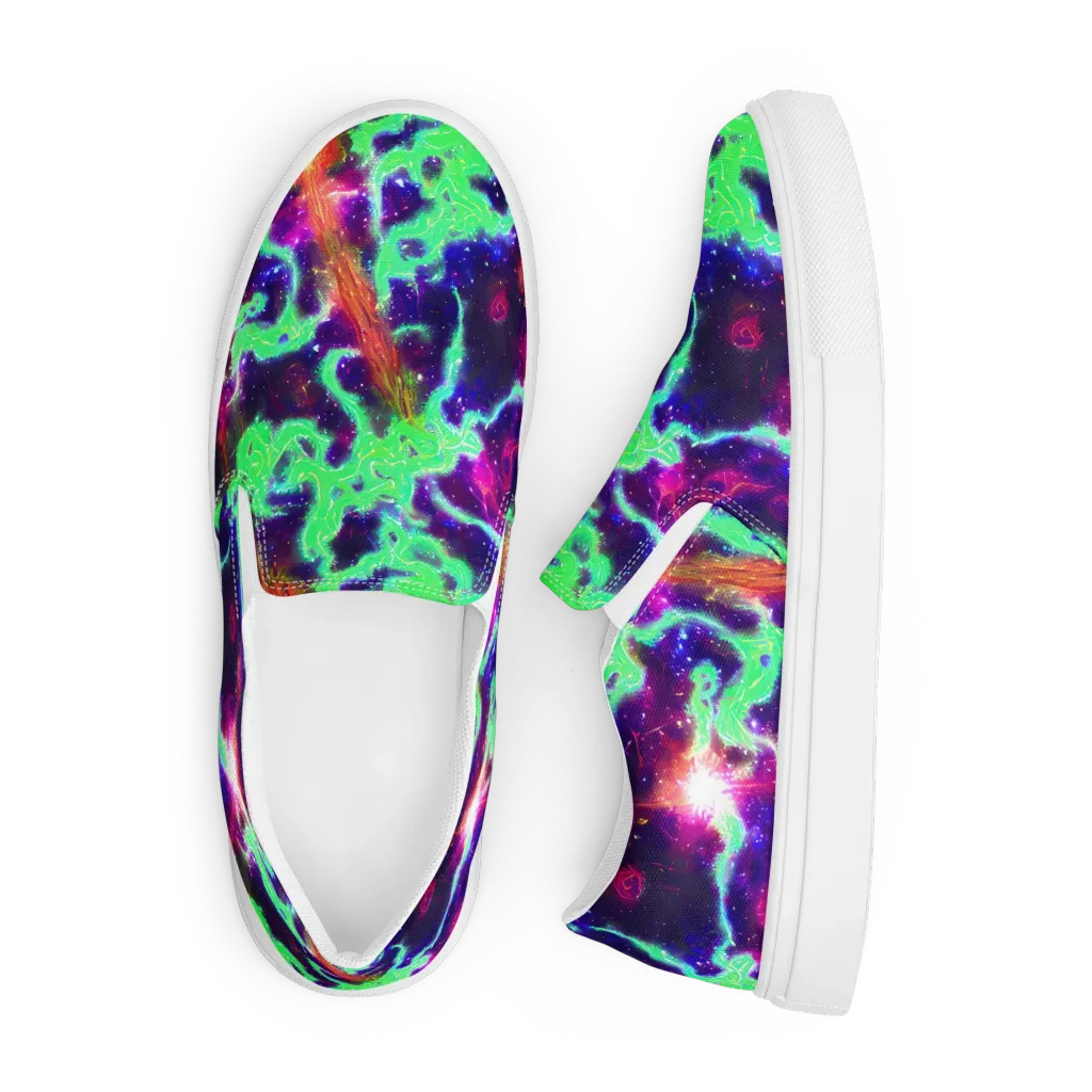 Neon Dragonfield on Men's Slip-On Canvas Shoes — Front