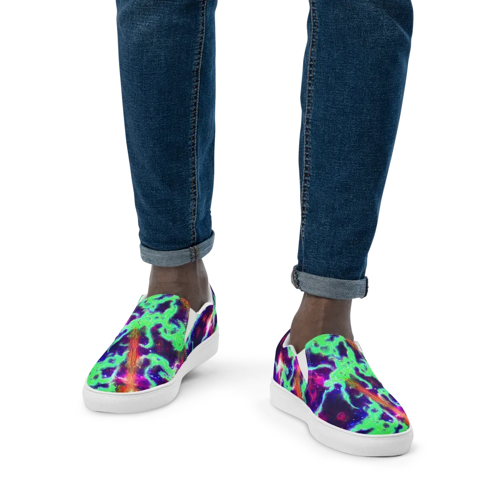 Neon Dragonfield on Men's Slip-On Canvas Shoes — Front