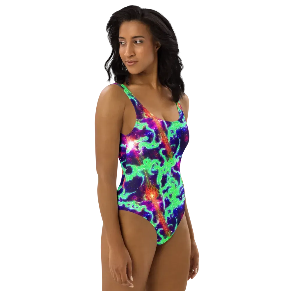 Neon Dragonfield on One-Piece Swimsuit — Right
