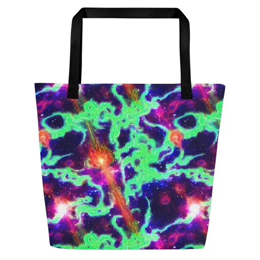Neon Dragonfield on a Large Tote Bag W/ Pocket