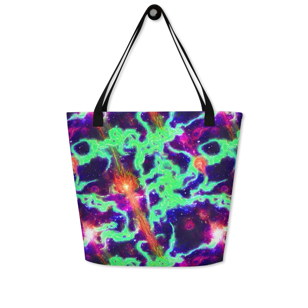 Neon Dragonfield on Large Tote Bag W/ Pocket — Front