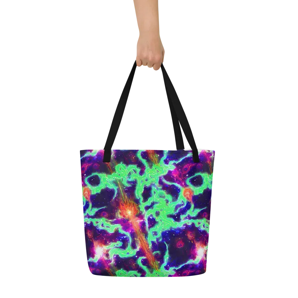 Neon Dragonfield on Large Tote Bag W/ Pocket — Front