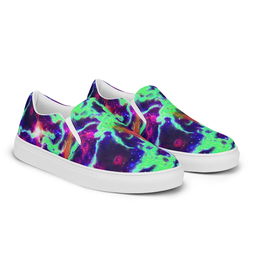 Neon Dragonfield on Women's Slip-On Canvas Shoes — Right Front