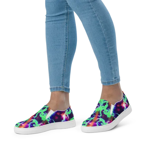 Neon Dragonfield on a Women's Slip-On Canvas Shoes