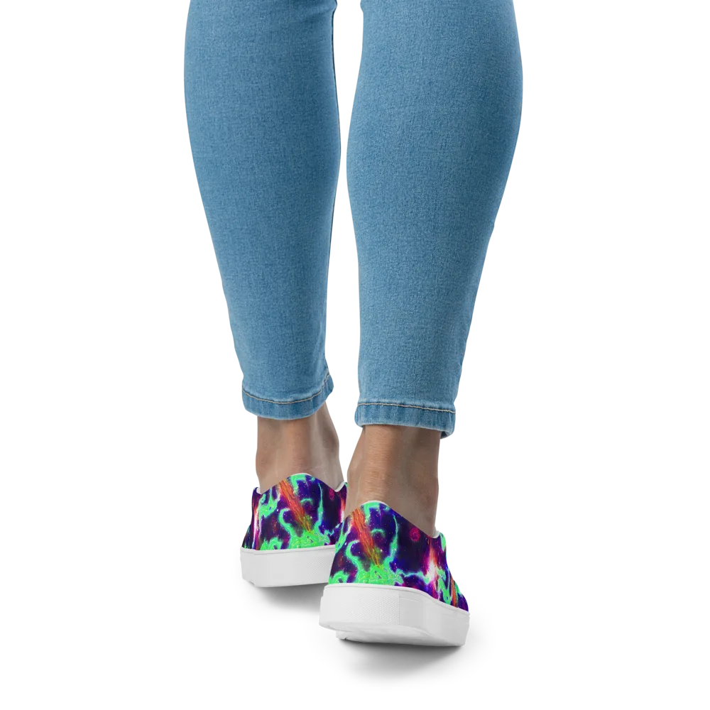 Neon Dragonfield on Women's Slip-On Canvas Shoes — Back