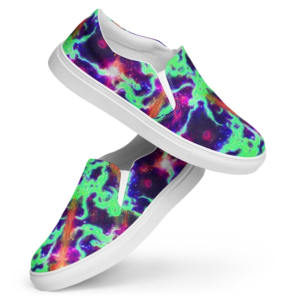 Neon Dragonfield on Women's Slip-On Canvas Shoes — Front