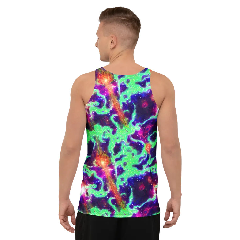Neon Dragonfield on Men's Tank Top — Back