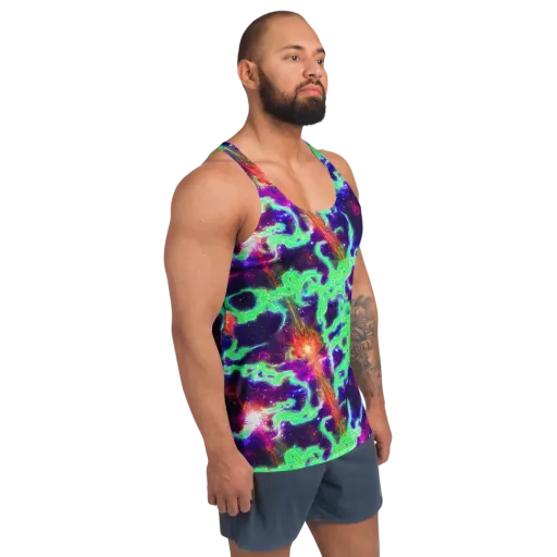 Neon Dragonfield on a Men's Tank Top