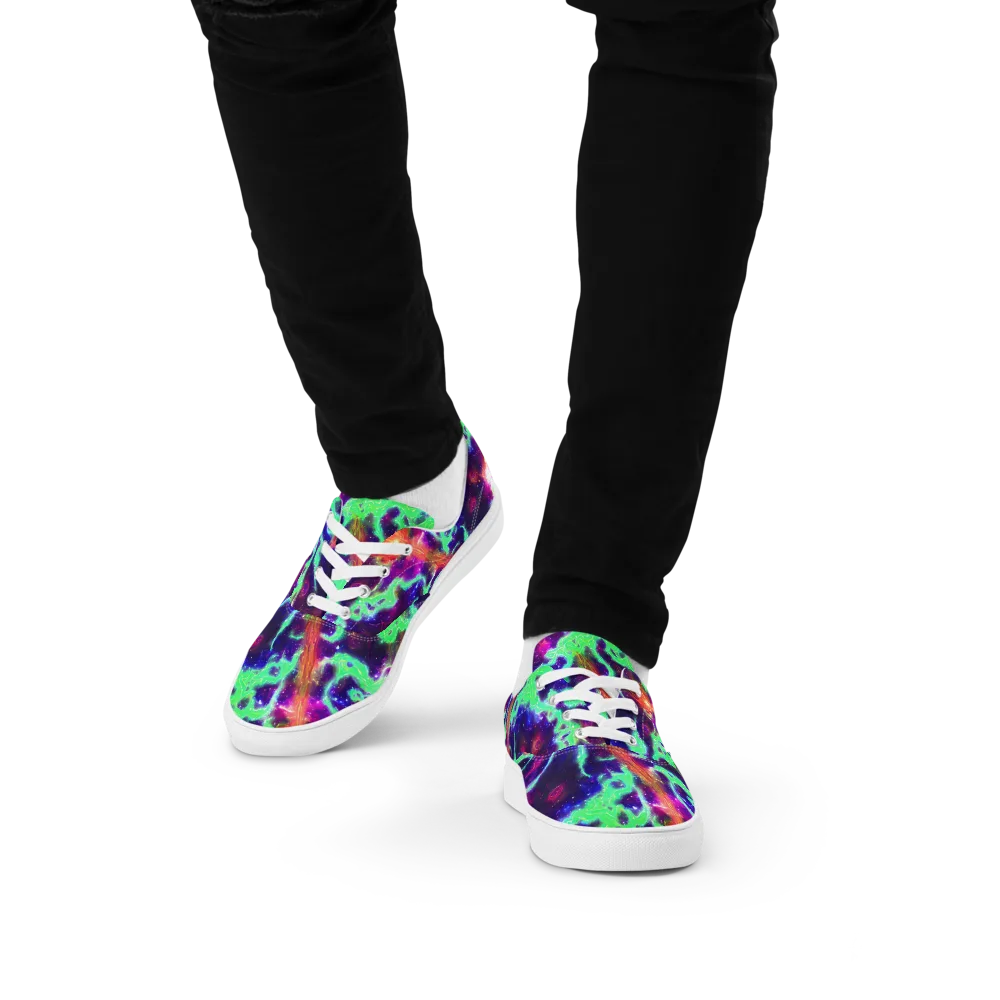 Neon Dragonfield on Men's Lace-Up Canvas Shoes — Front