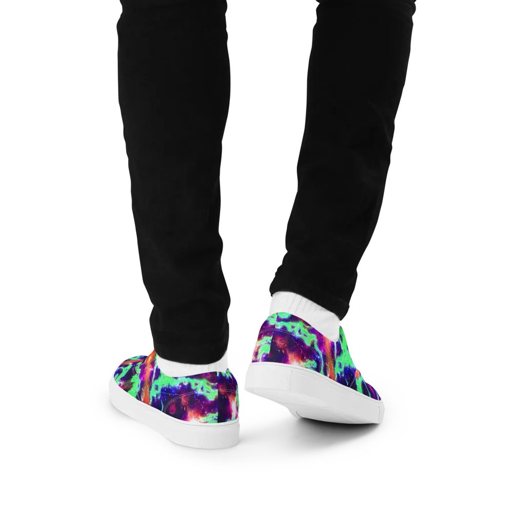 Neon Dragonfield on Men's Lace-Up Canvas Shoes — Back