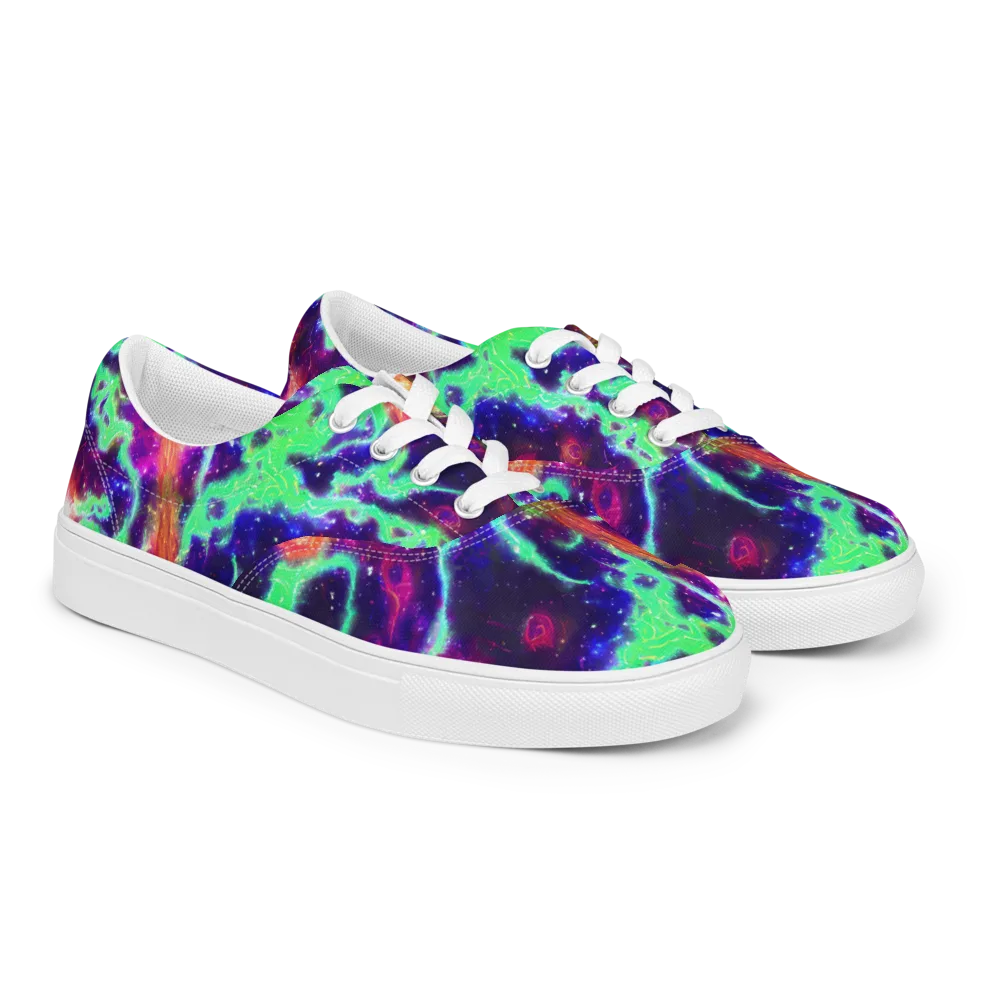 Neon Dragonfield on Men's Lace-Up Canvas Shoes — Right Front
