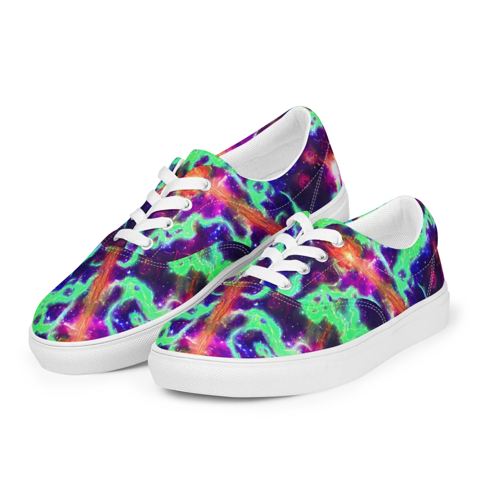 Neon Dragonfield on Men's Lace-Up Canvas Shoes — Left Front