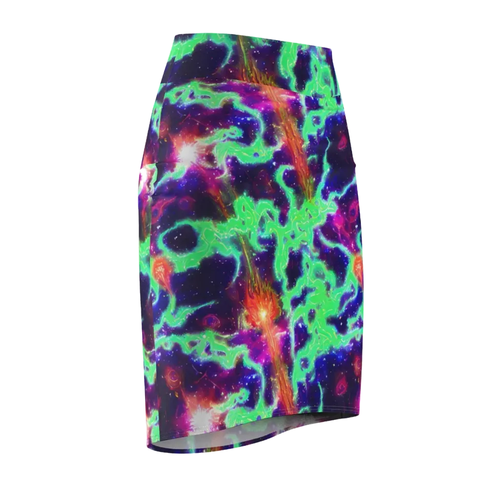 Neon Dragonfield on Pencil Skirt — Front Side