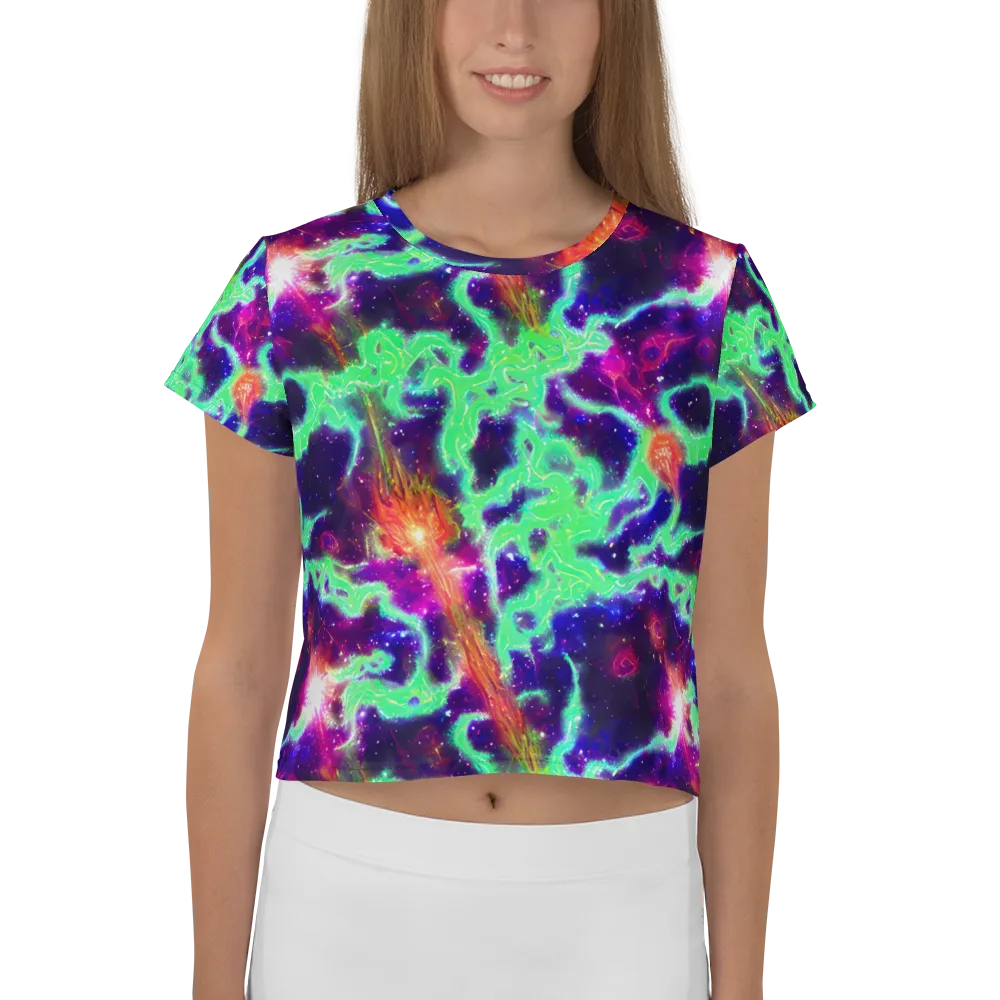 Neon Dragonfield on Crop Tee — Front