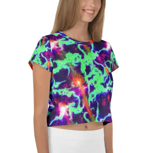 Neon Dragonfield on a Crop Tee