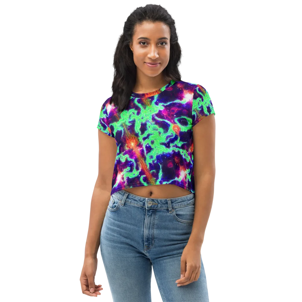 Neon Dragonfield on Crop Tee — Front