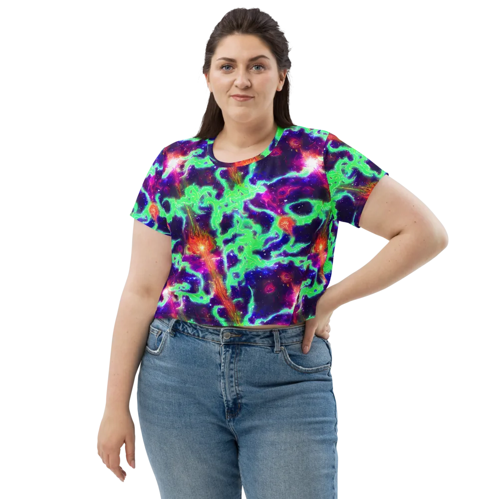 Neon Dragonfield on Crop Tee — Front