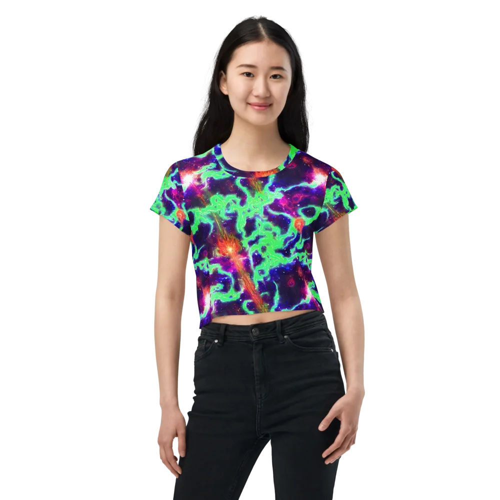 Neon Dragonfield on Crop Tee — Front