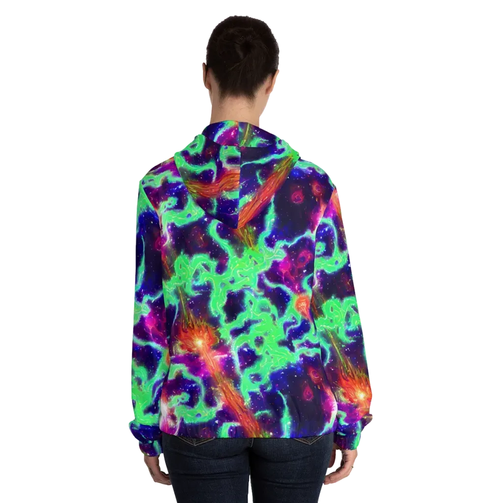 Neon Dragonfield on Women's Full-Zip Hoodie — Back On Person