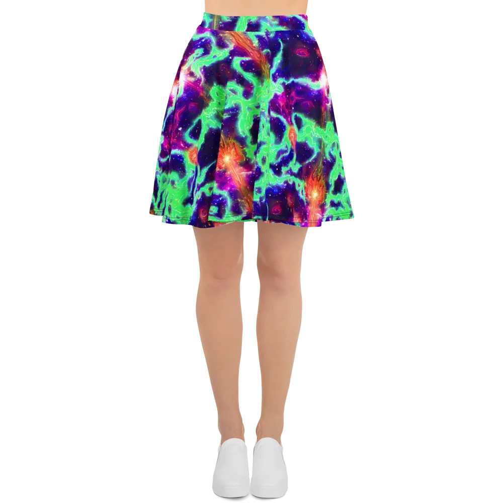 Neon Dragonfield on Skater Skirt — Front