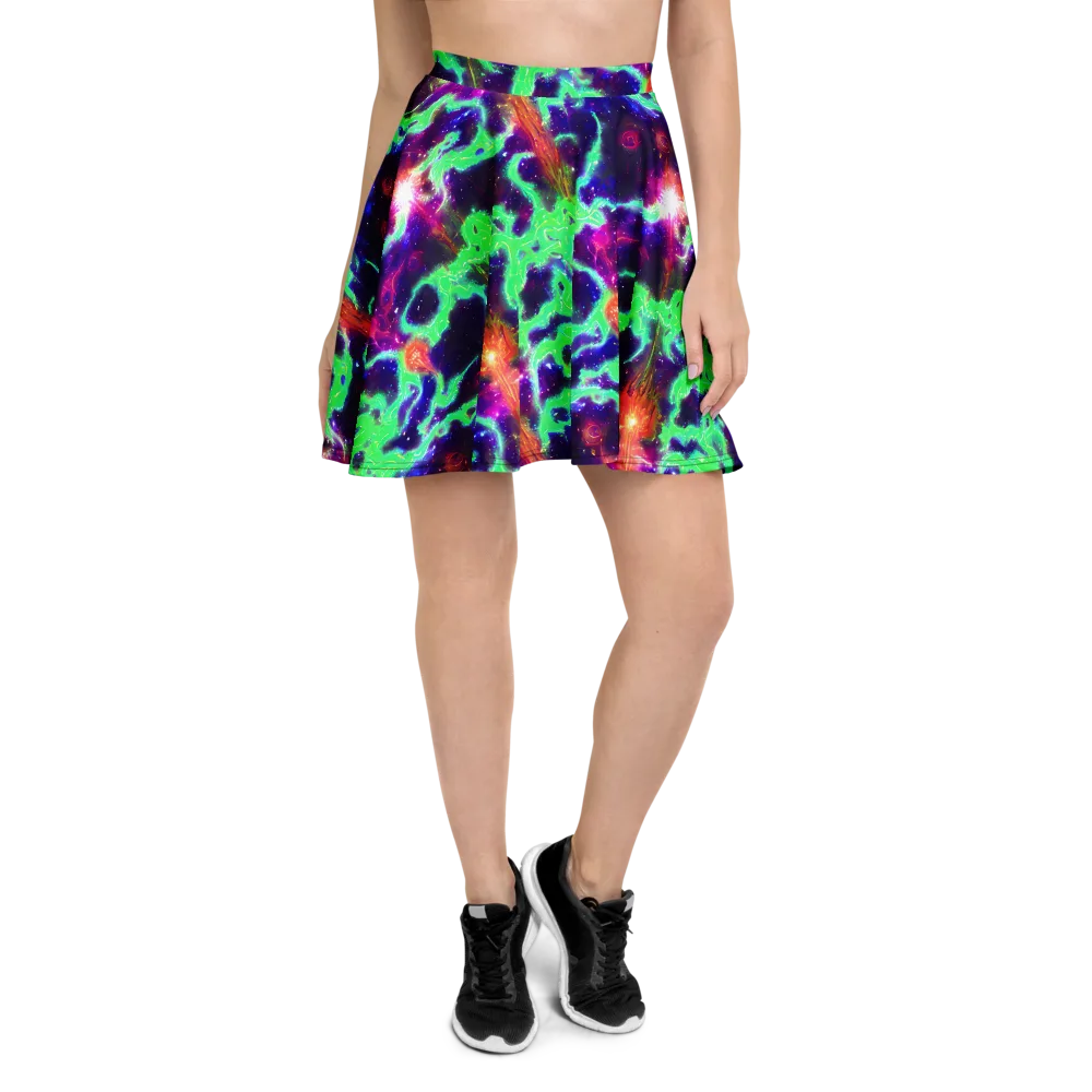 Neon Dragonfield on Skater Skirt — Front