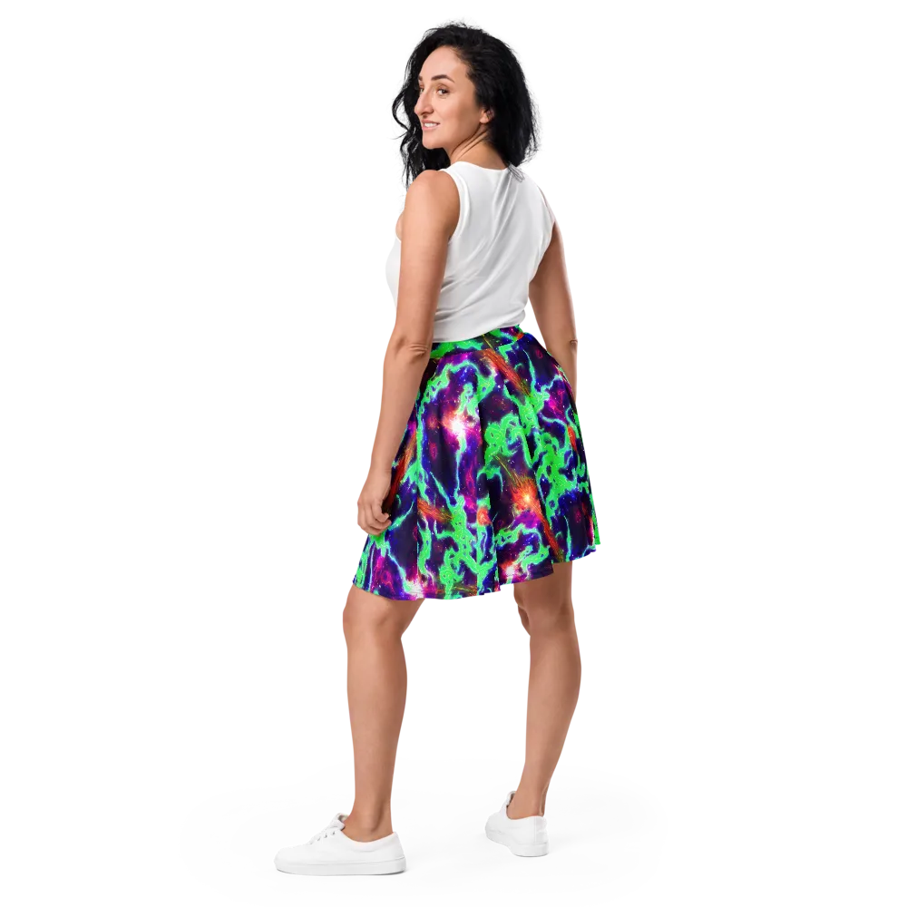 Neon Dragonfield on Skater Skirt — Back