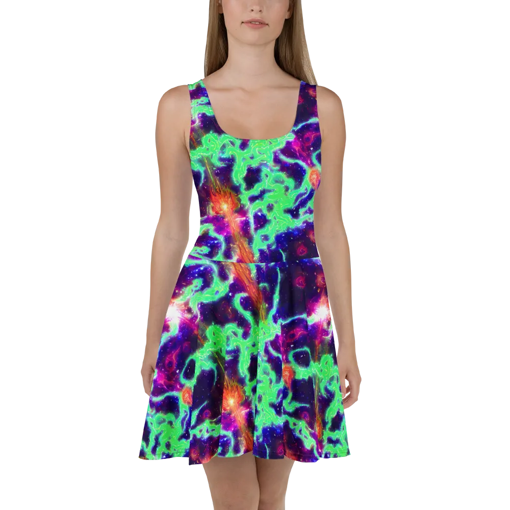 Neon Dragonfield on Skater Dress — Front