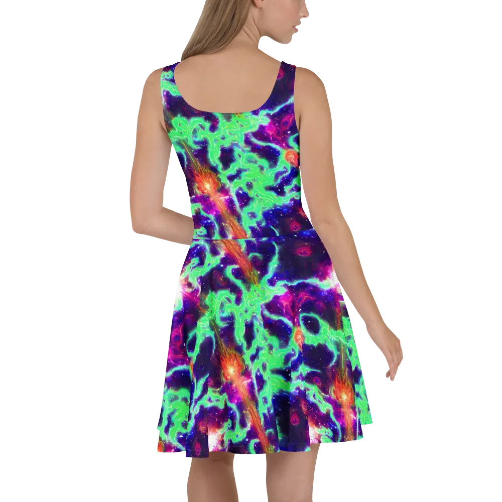 Neon Dragonfield on Skater Dress — Back