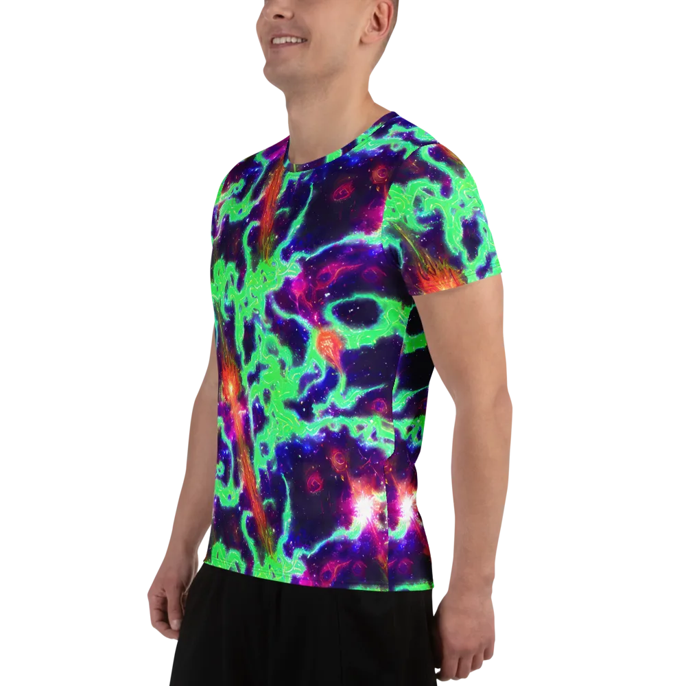 Neon Dragonfield on Men's Athletic T-Shirt — Left