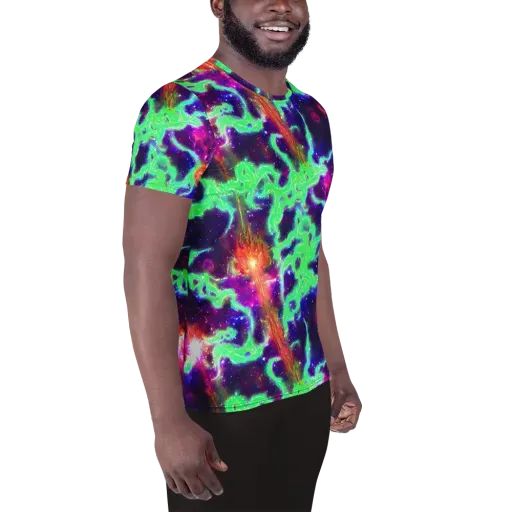 Neon Dragonfield on a Men's Athletic T-Shirt